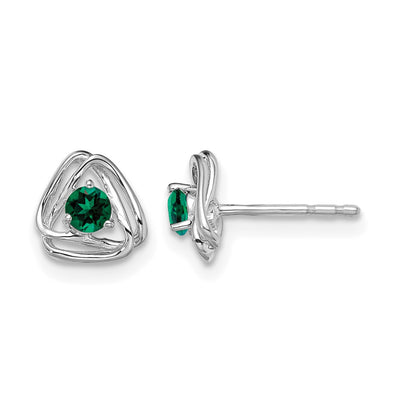 14k White Gold 3mm Round May/Lab Created Emerald Triangle Post Earrings