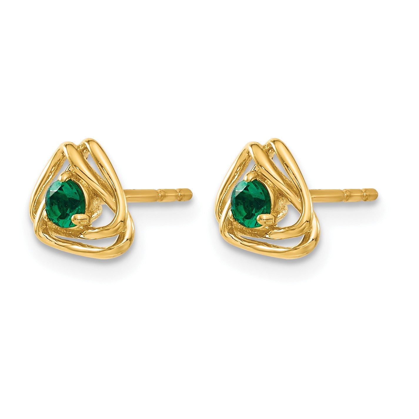 14k 3mm Round May/Lab Created Emerald Triangle Post Earrings