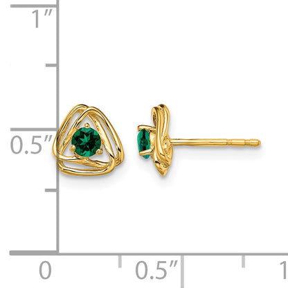 14k 3mm Round May/Lab Created Emerald Triangle Post Earrings
