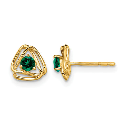 14k 3mm Round May/Lab Created Emerald Triangle Post Earrings