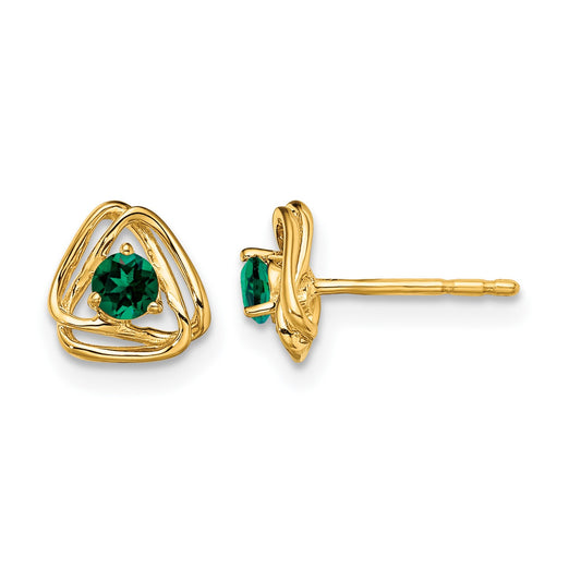 14k 3mm Round May/Lab Created Emerald Triangle Post Earrings
