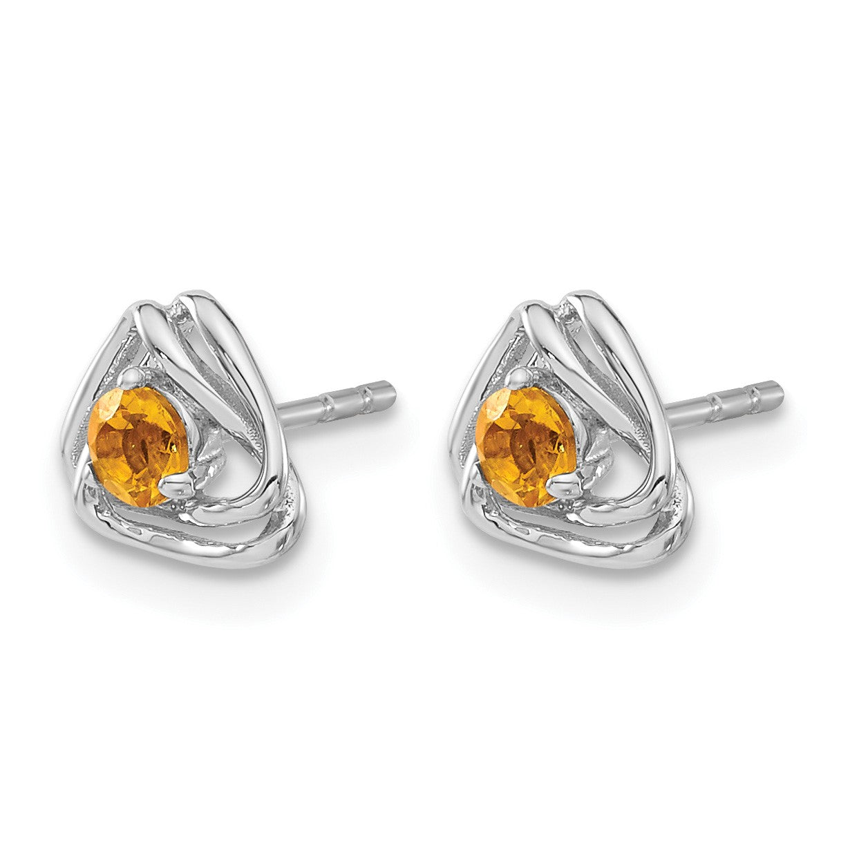 14k White Gold 3mm Round November/Citrine Triangle Post Earrings