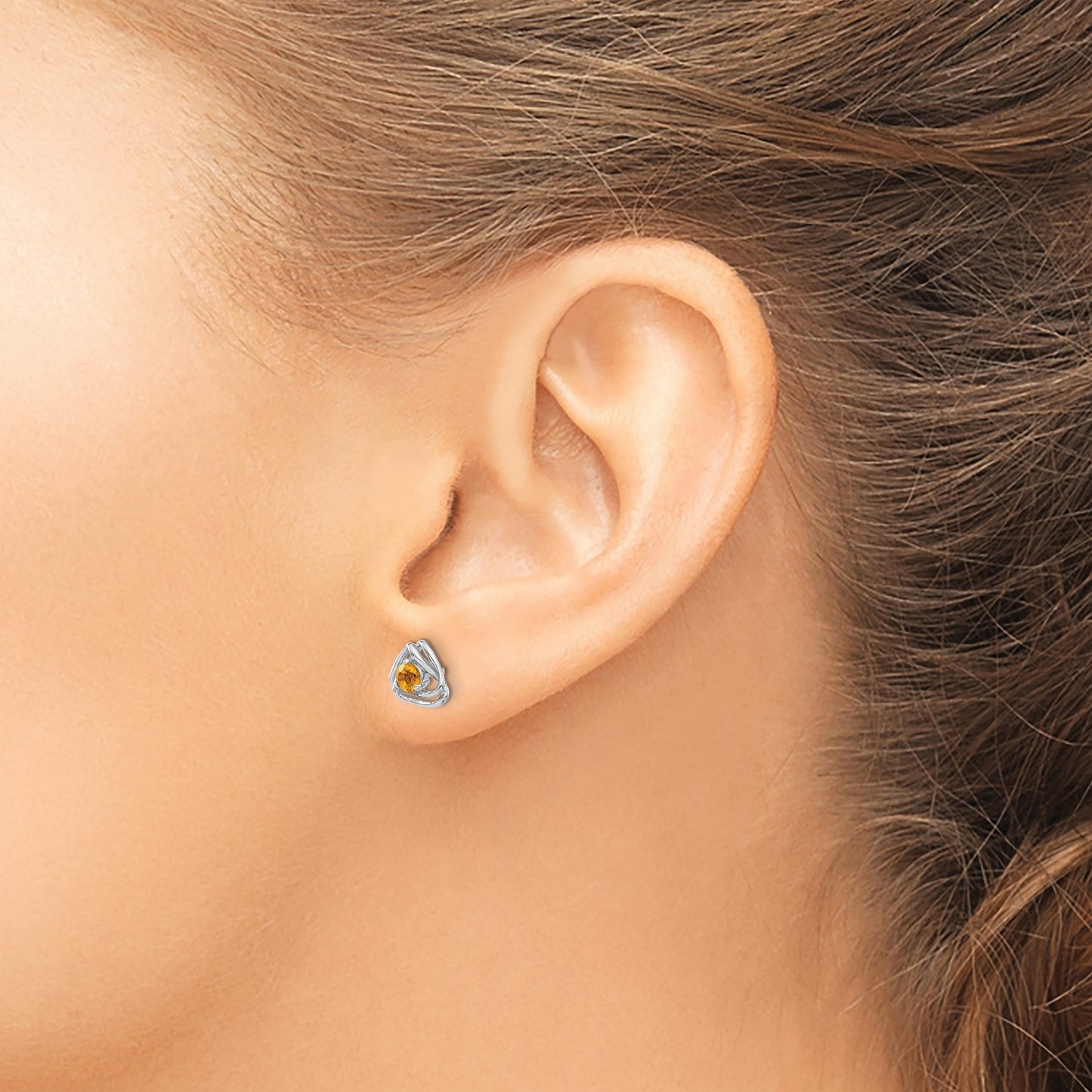 14k White Gold 3mm Round November/Citrine Triangle Post Earrings