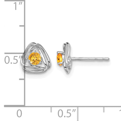 14k White Gold 3mm Round November/Citrine Triangle Post Earrings
