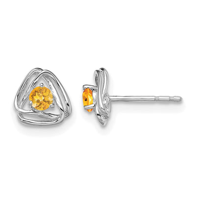 14k White Gold 3mm Round November/Citrine Triangle Post Earrings