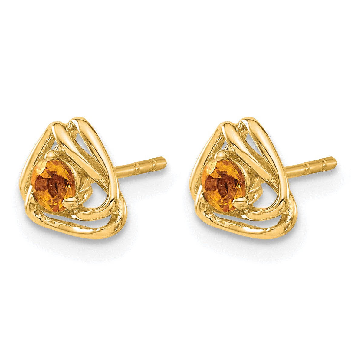 14k 3mm Round November/Citrine Triangle Post Earrings