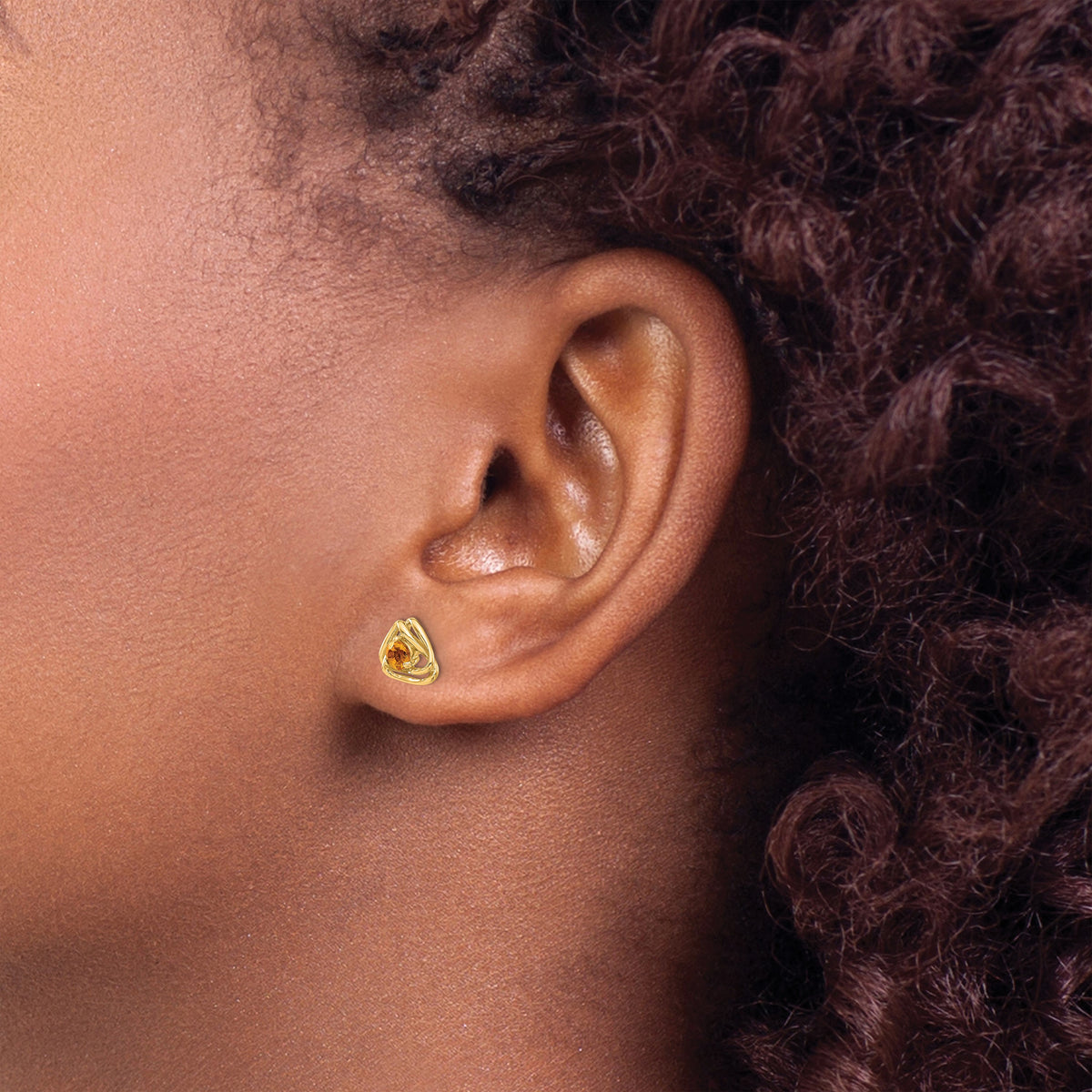 14k 3mm Round November/Citrine Triangle Post Earrings