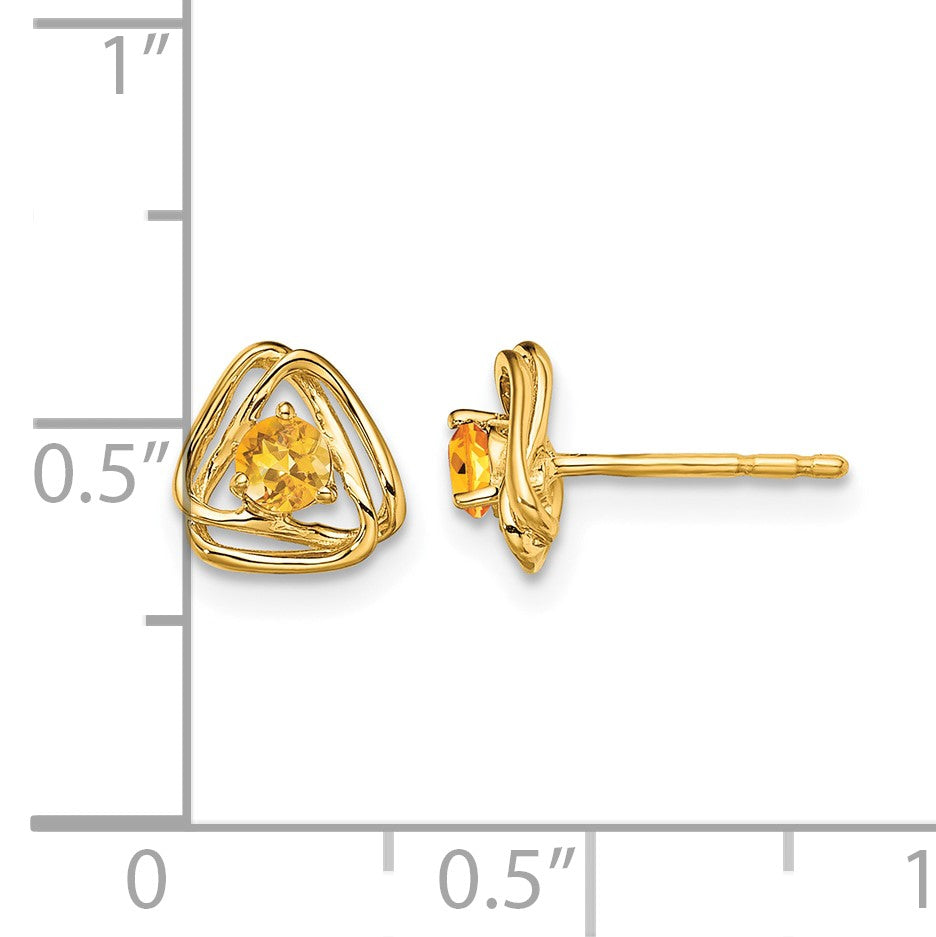 14k 3mm Round November/Citrine Triangle Post Earrings