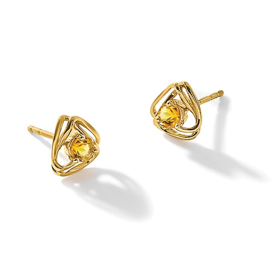 14k 3mm Round November/Citrine Triangle Post Earrings