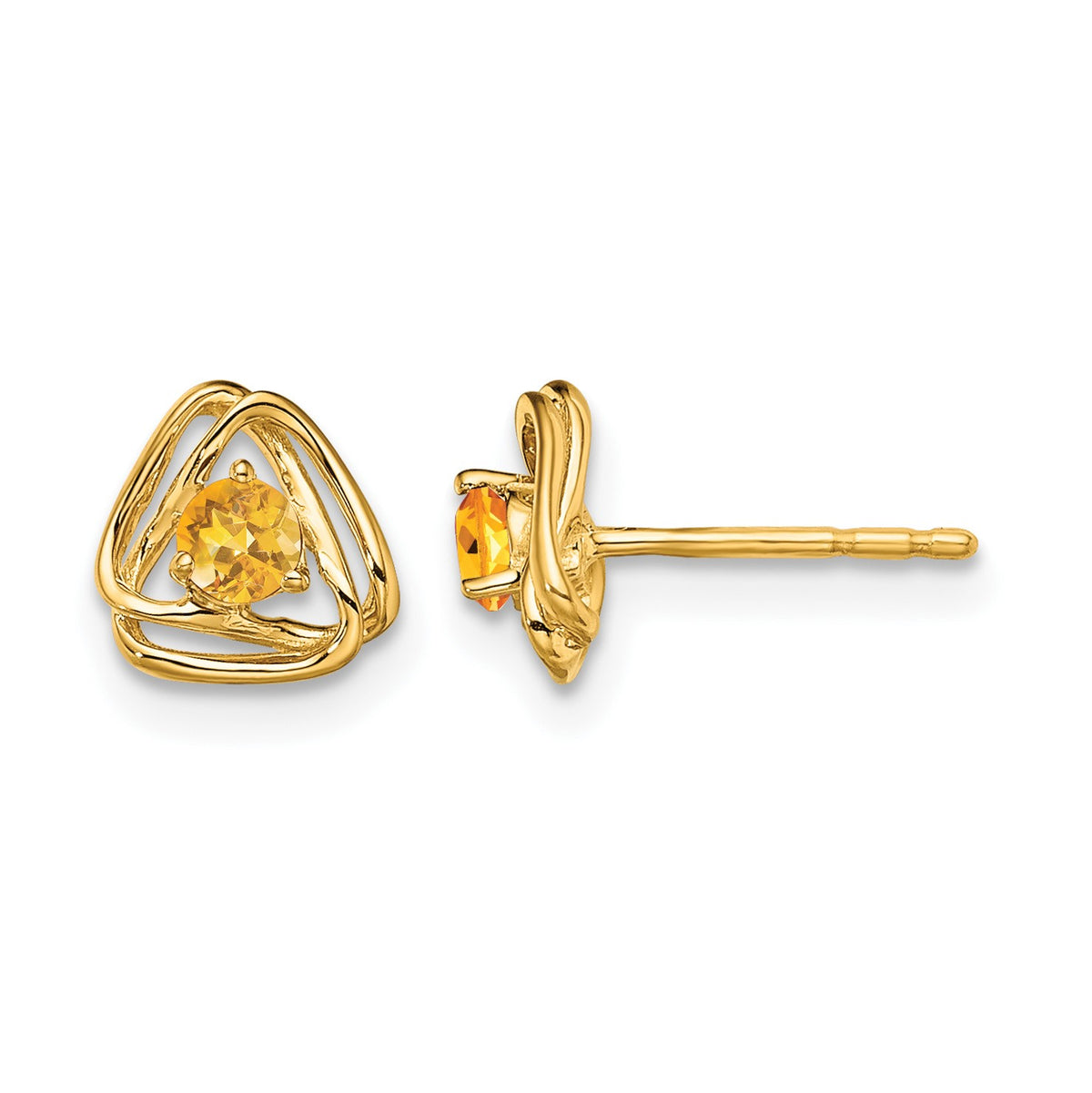 14k 3mm Round November/Citrine Triangle Post Earrings