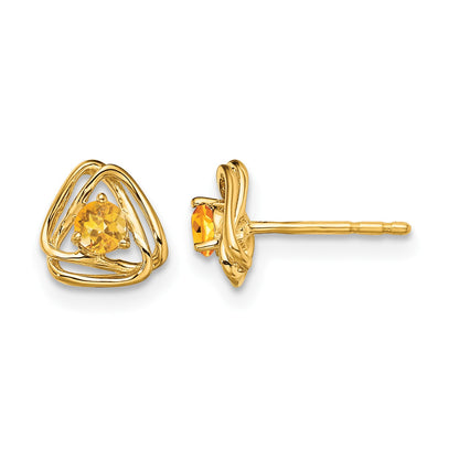 14k 3mm Round November/Citrine Triangle Post Earrings