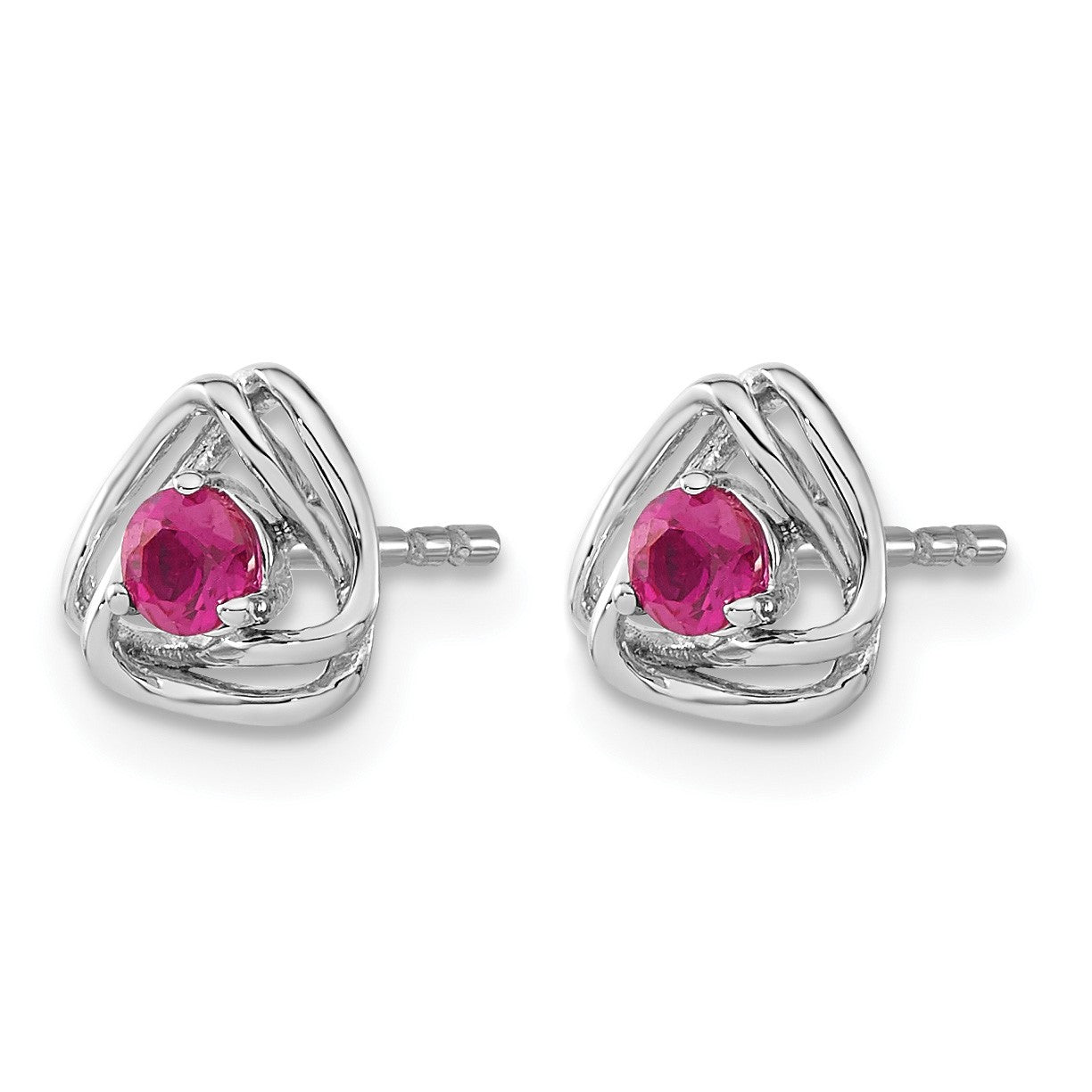 14k White Gold 3mm Round July/Lab Created Ruby Triangle Post Earrings