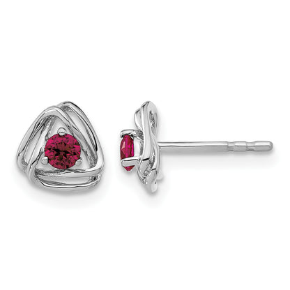 14k White Gold 3mm Round July/Lab Created Ruby Triangle Post Earrings