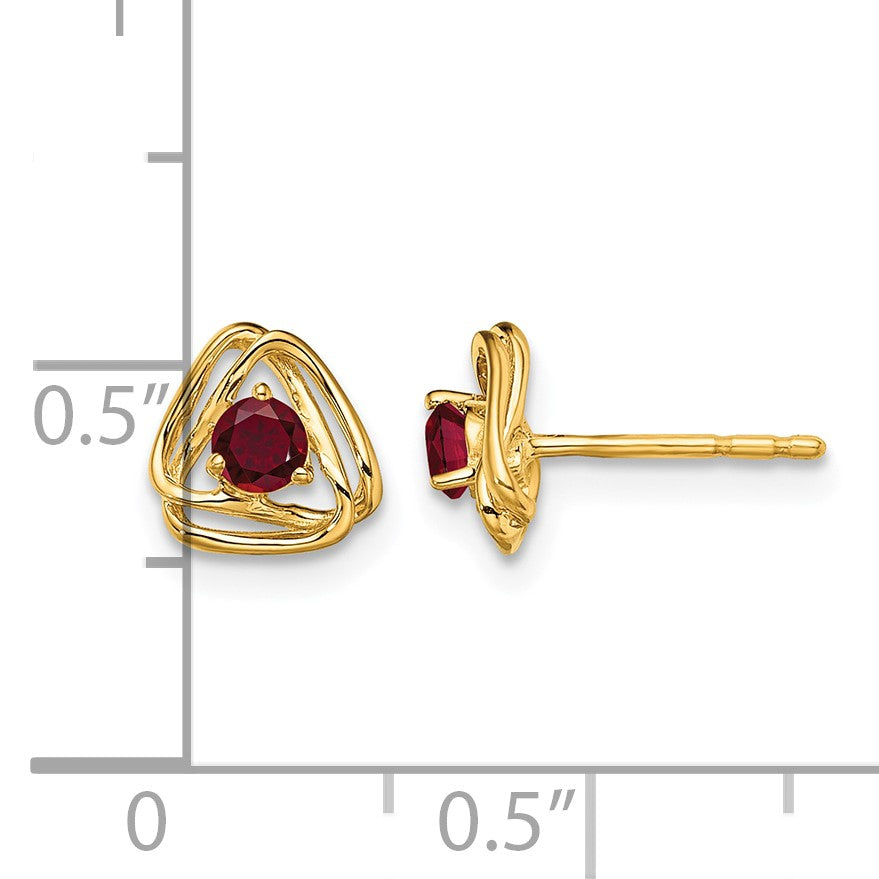 14k 3mm Round July/Lab Created Ruby Triangle Post Earrings