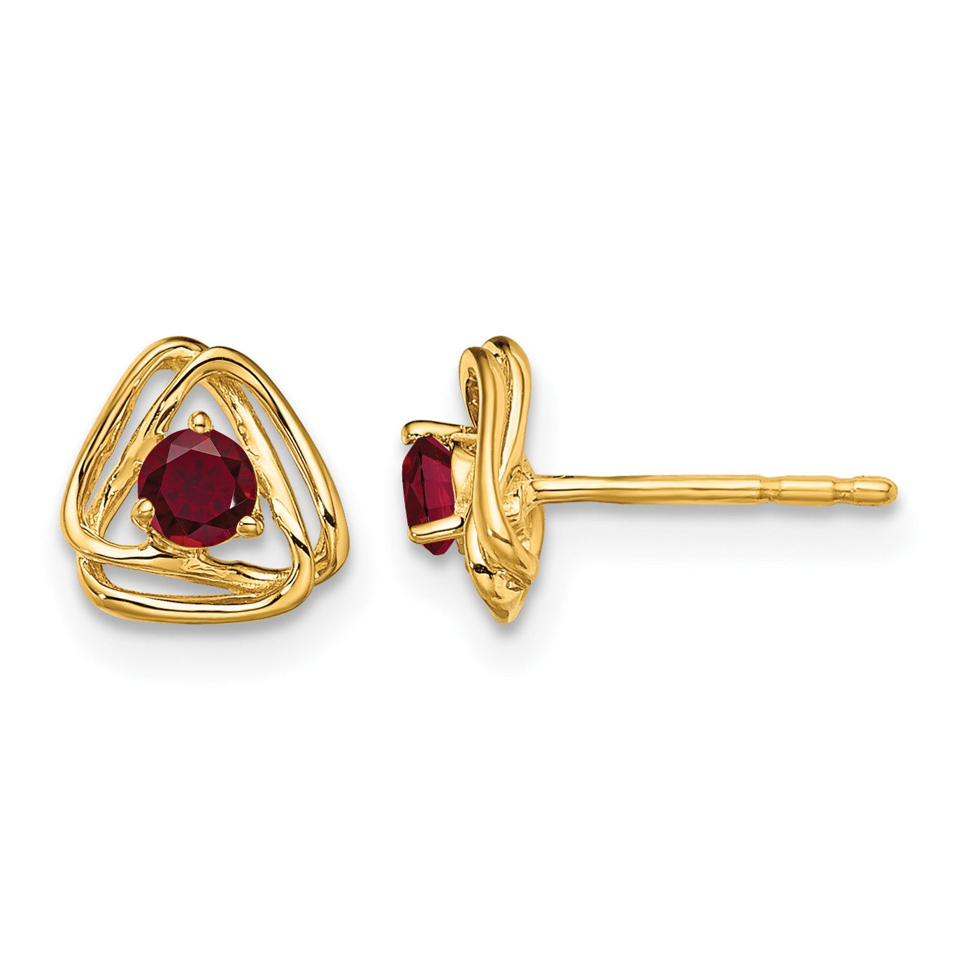 14k 3mm Round July/Lab Created Ruby Triangle Post Earrings
