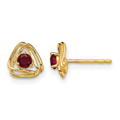 14k 3mm Round July/Lab Created Ruby Triangle Post Earrings