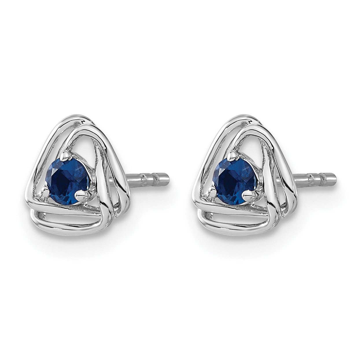 14k White Gold 3mm Round September/Lab Created Sapphire Triangle Post Earrings