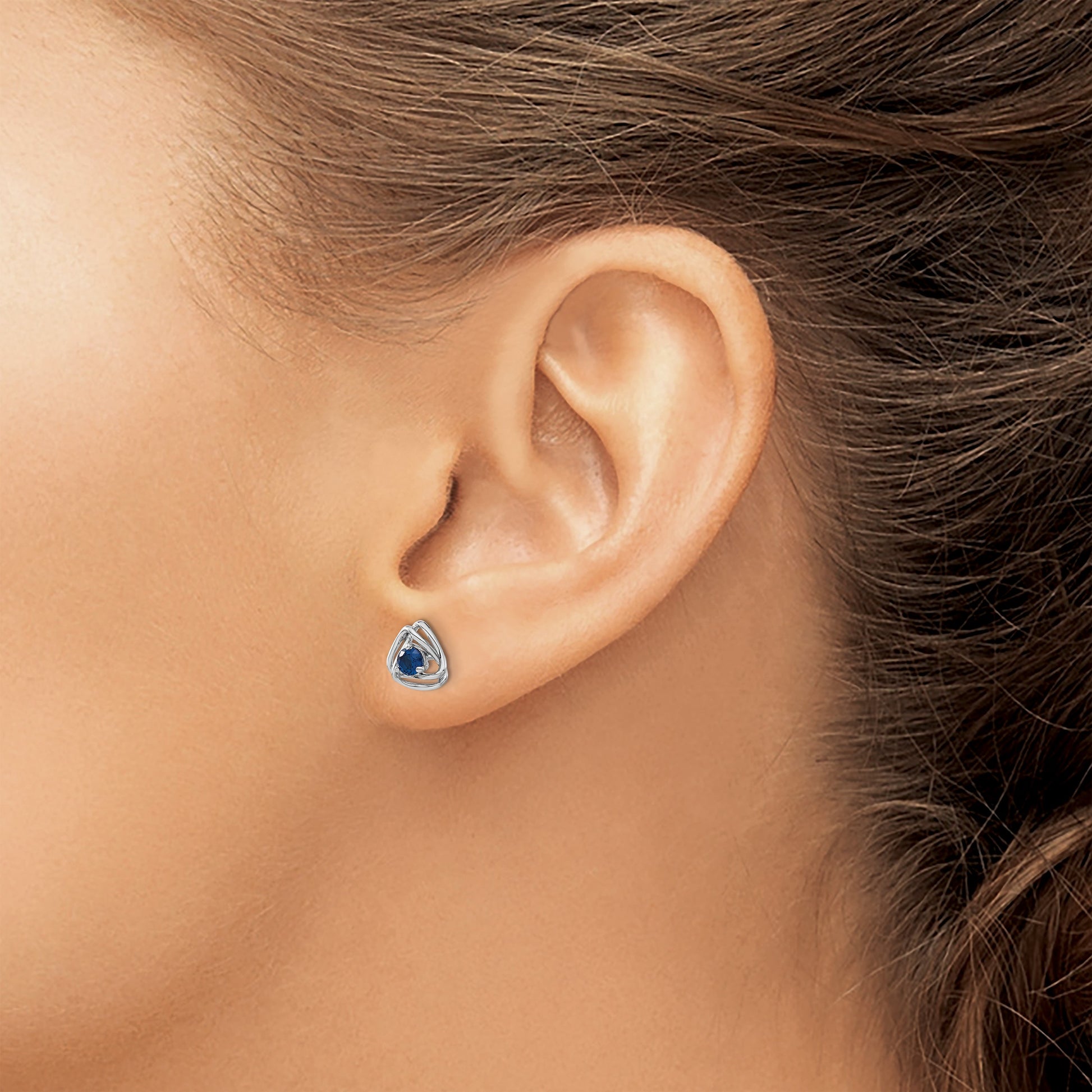 14k White Gold 3mm Round September/Lab Created Sapphire Triangle Post Earrings