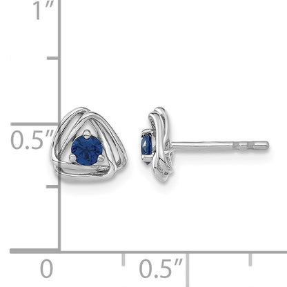 14k White Gold 3mm Round September/Lab Created Sapphire Triangle Post Earrings