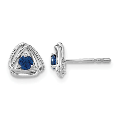 14k White Gold 3mm Round September/Lab Created Sapphire Triangle Post Earrings