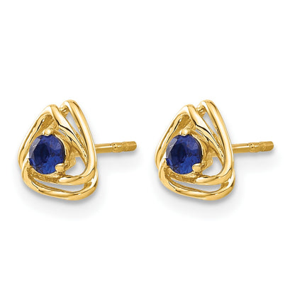 14k 3mm Round September/Lab Created Sapphire Triangle Post Earrings