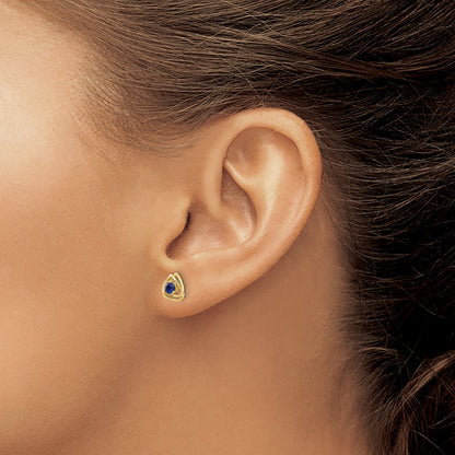 14k 3mm Round September/Lab Created Sapphire Triangle Post Earrings