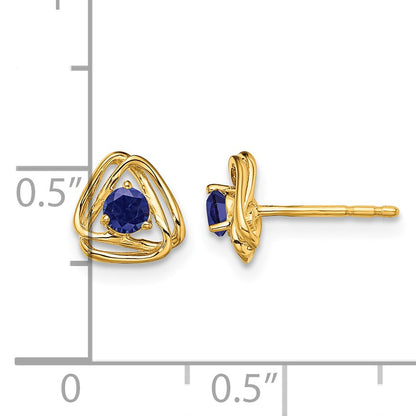 14k 3mm Round September/Lab Created Sapphire Triangle Post Earrings