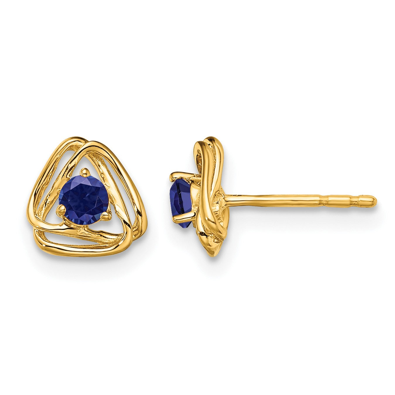 14k 3mm Round September/Lab Created Sapphire Triangle Post Earrings
