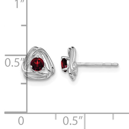 14k White Gold 3mm Round January/Garnet Triangle Post Earrings