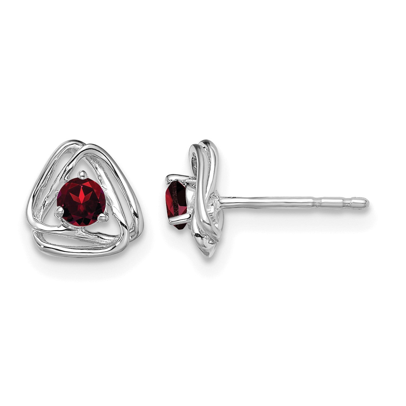 14k White Gold 3mm Round January/Garnet Triangle Post Earrings