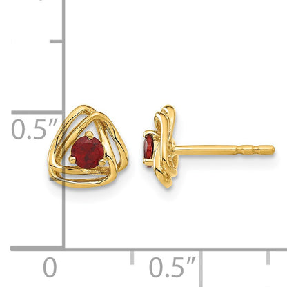 14k 3mm Round January/Garnet Triangle Post Earrings