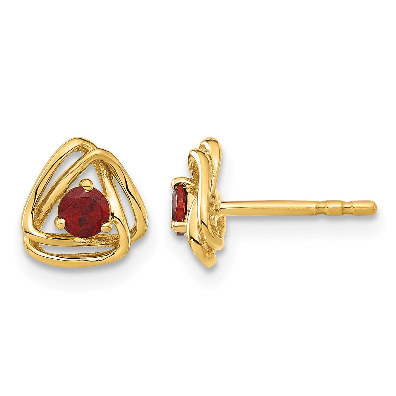 14k 3mm Round January/Garnet Triangle Post Earrings