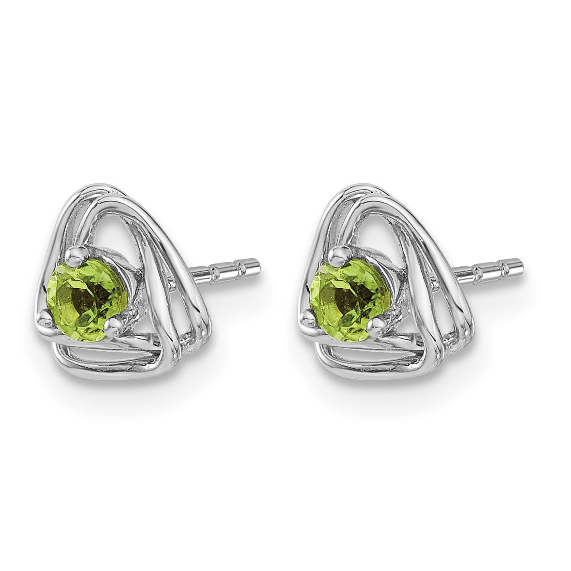 14k White Gold 3mm Round August/Peridot Triangle Post Earrings