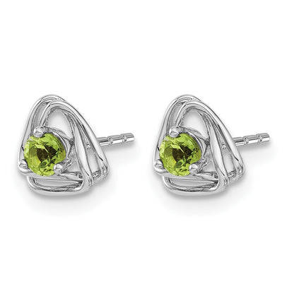 14k White Gold 3mm Round August/Peridot Triangle Post Earrings