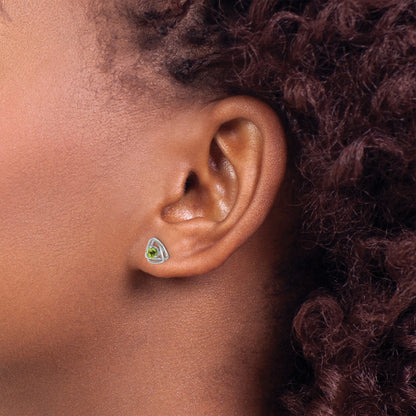 14k White Gold 3mm Round August/Peridot Triangle Post Earrings