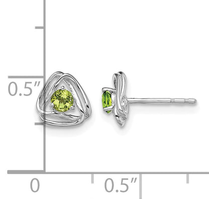 14k White Gold 3mm Round August/Peridot Triangle Post Earrings