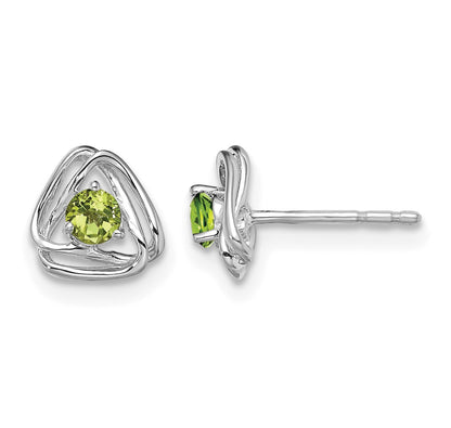 14k White Gold 3mm Round August/Peridot Triangle Post Earrings