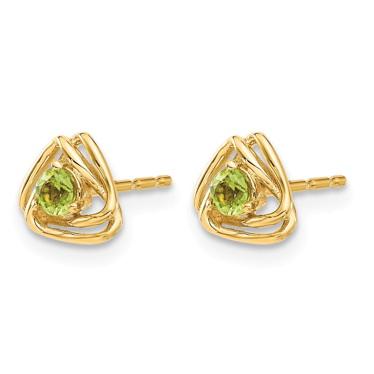 14k 3mm Round August/Peridot Triangle Post Earrings