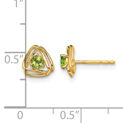 14k 3mm Round August/Peridot Triangle Post Earrings