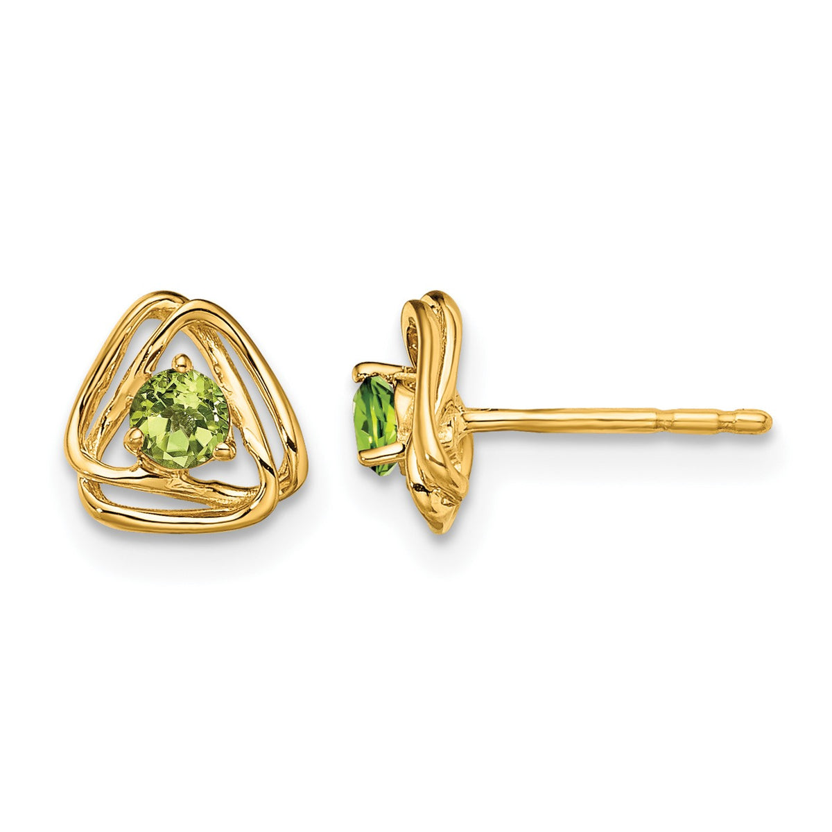 14k 3mm Round August/Peridot Triangle Post Earrings