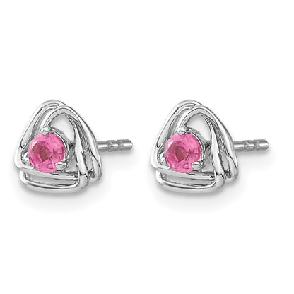 14k White Gold 3mm Round October/Pink Tourmaline Triangle Post Earrings