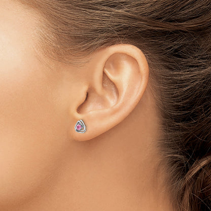 14k White Gold 3mm Round October/Pink Tourmaline Triangle Post Earrings