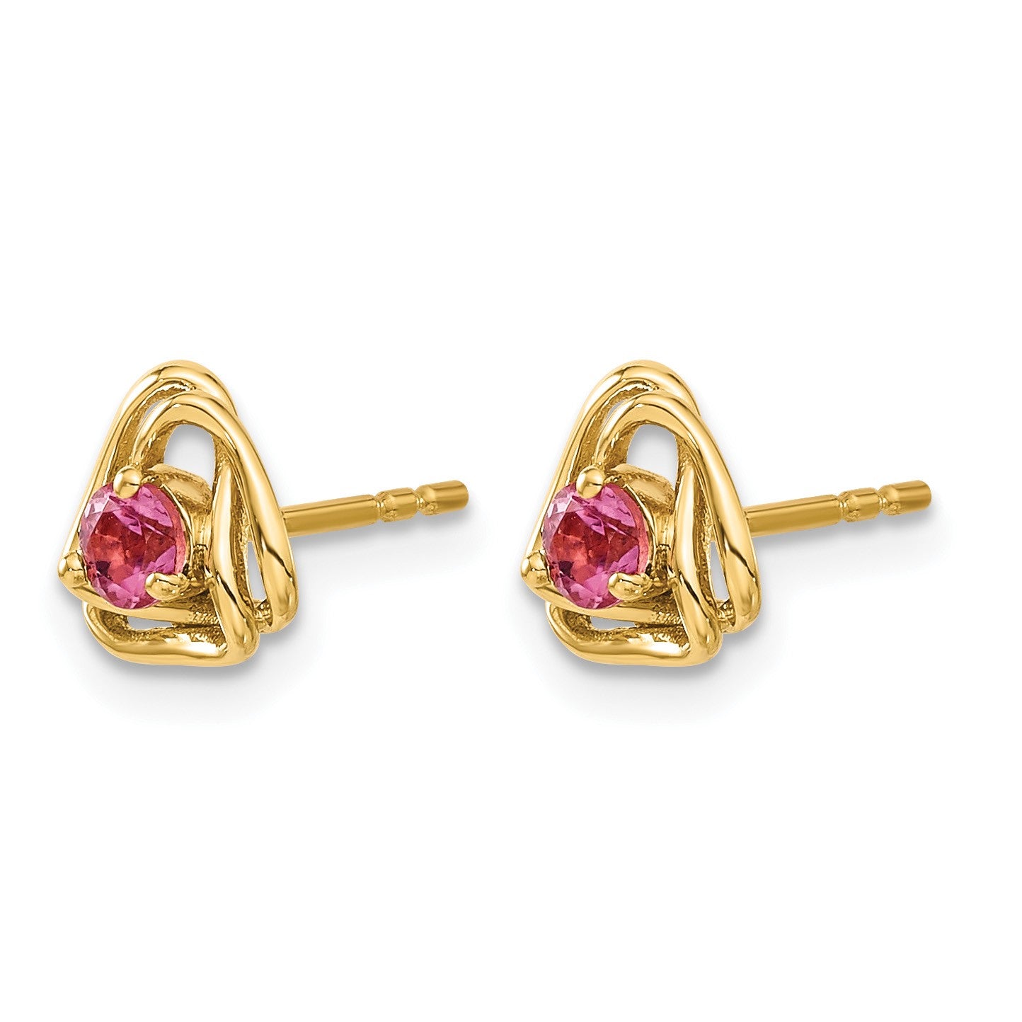 14k 3mm Round October/Pink Tourmaline Triangle Post Earrings