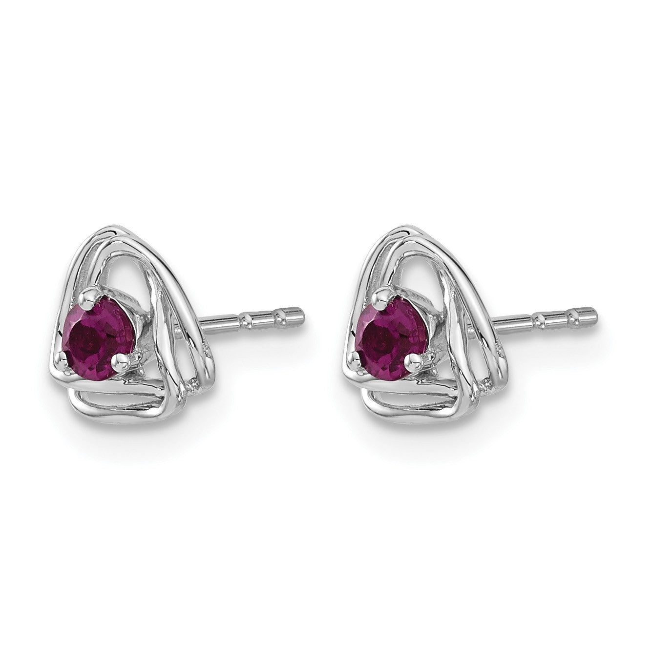 14k White Gold 3mm Round June/Rhodolite Garnet Triangle Post Earrings