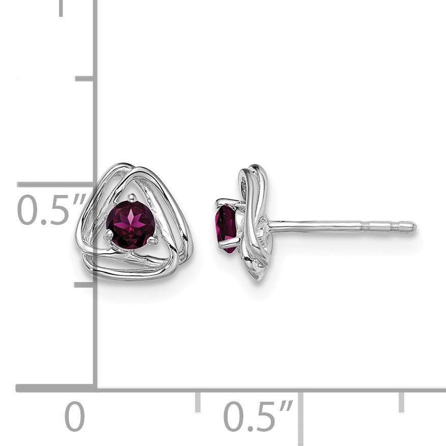 14k White Gold 3mm Round June/Rhodolite Garnet Triangle Post Earrings