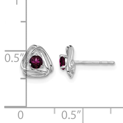 14k White Gold 3mm Round June/Rhodolite Garnet Triangle Post Earrings