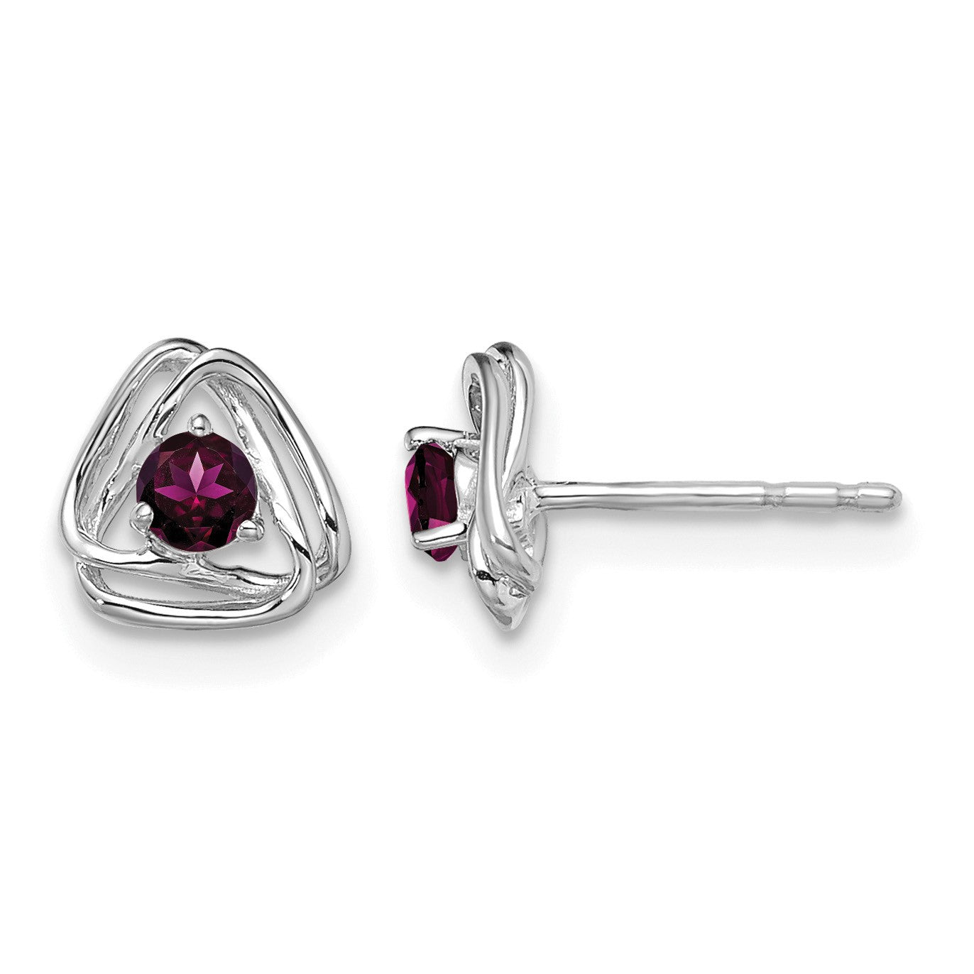 14k White Gold 3mm Round June/Rhodolite Garnet Triangle Post Earrings