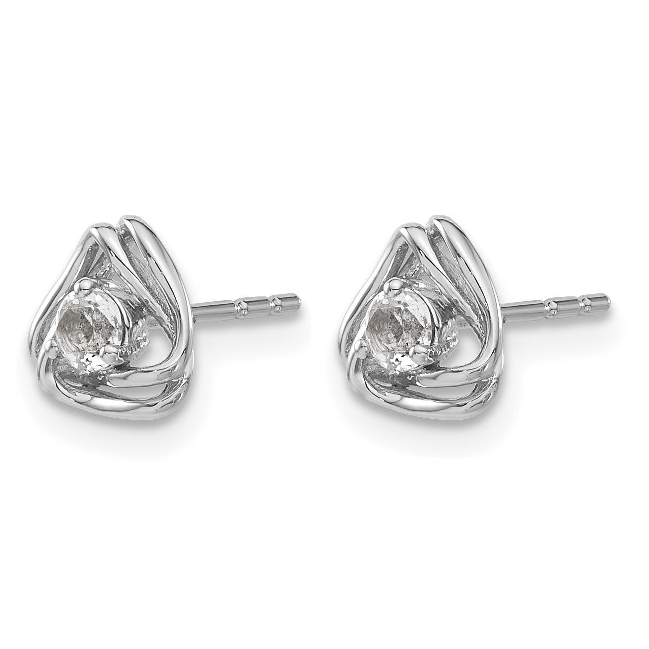 14k White Gold 3mm Round April/White Topaz Triangle Post Earrings