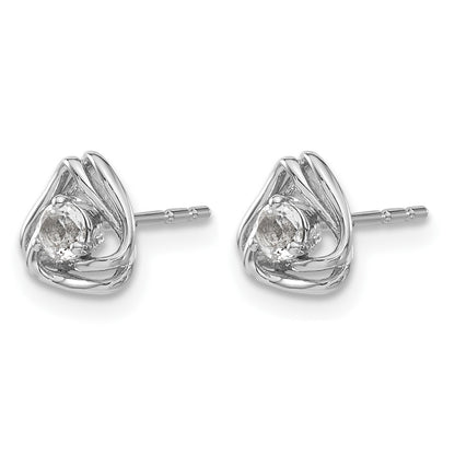14k White Gold 3mm Round April/White Topaz Triangle Post Earrings