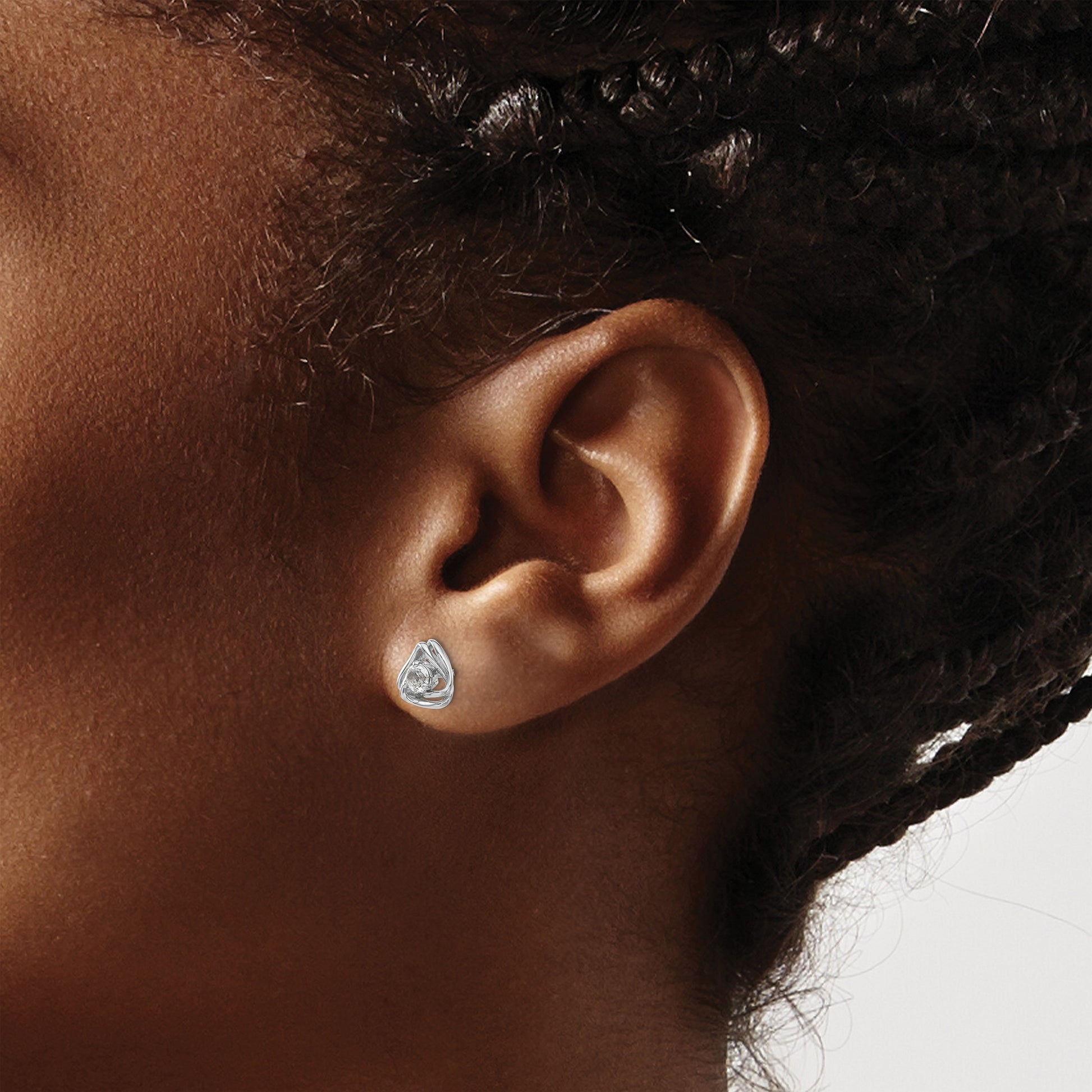 14k White Gold 3mm Round April/White Topaz Triangle Post Earrings
